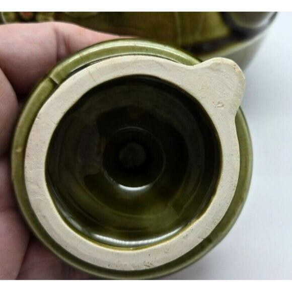 Vintage Ceramic Teapot Fruit and Floral Olive Green with Lid Japan - Picture 13 of 14